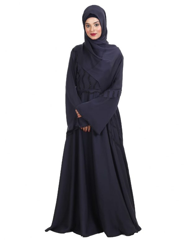 Dark Blue Color Gown Borka With Stone Works - Image 2