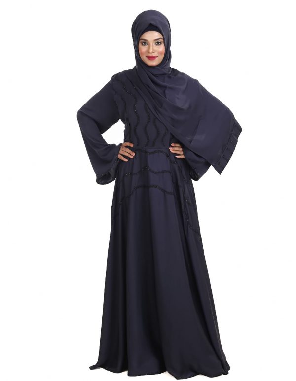 Dark Blue Color Gown Borka With Stone Works - Image 3