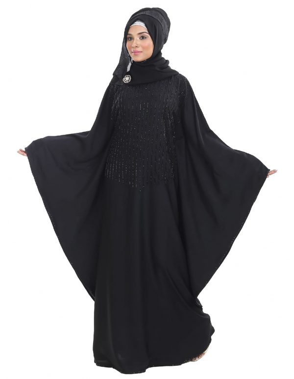 Black Party Abaya with Gorgeous Stone Works - Image 2