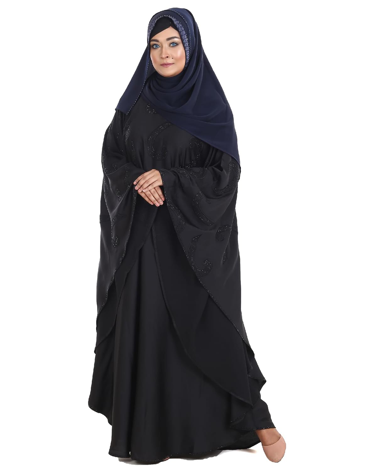 Black Color Abaya With Embroidery & Stone Works