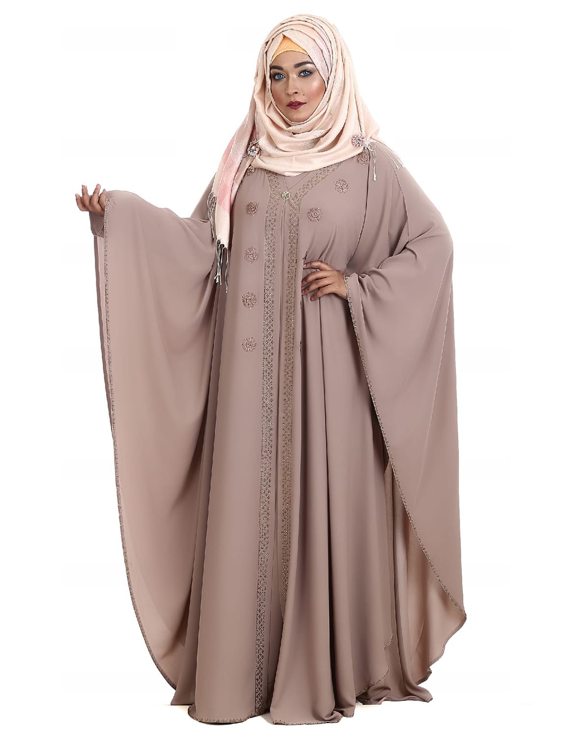 Cream Color Abaya with Embroidery Works