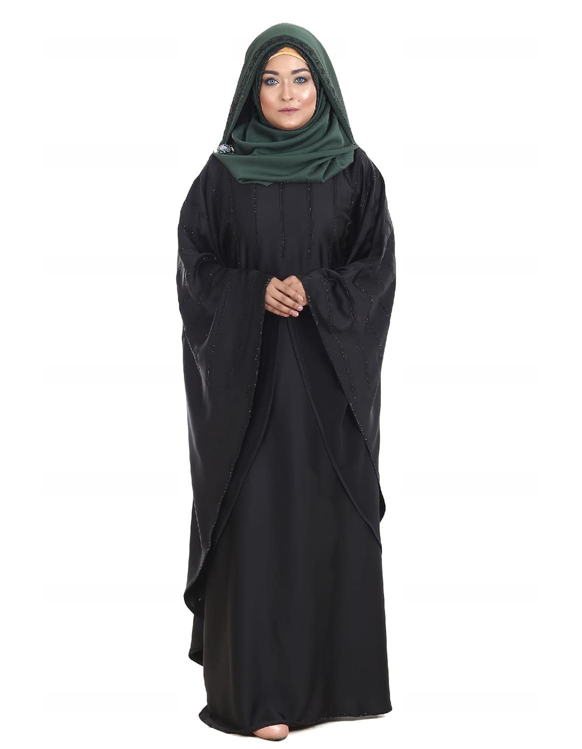 Black Color Abaya with Stone Works