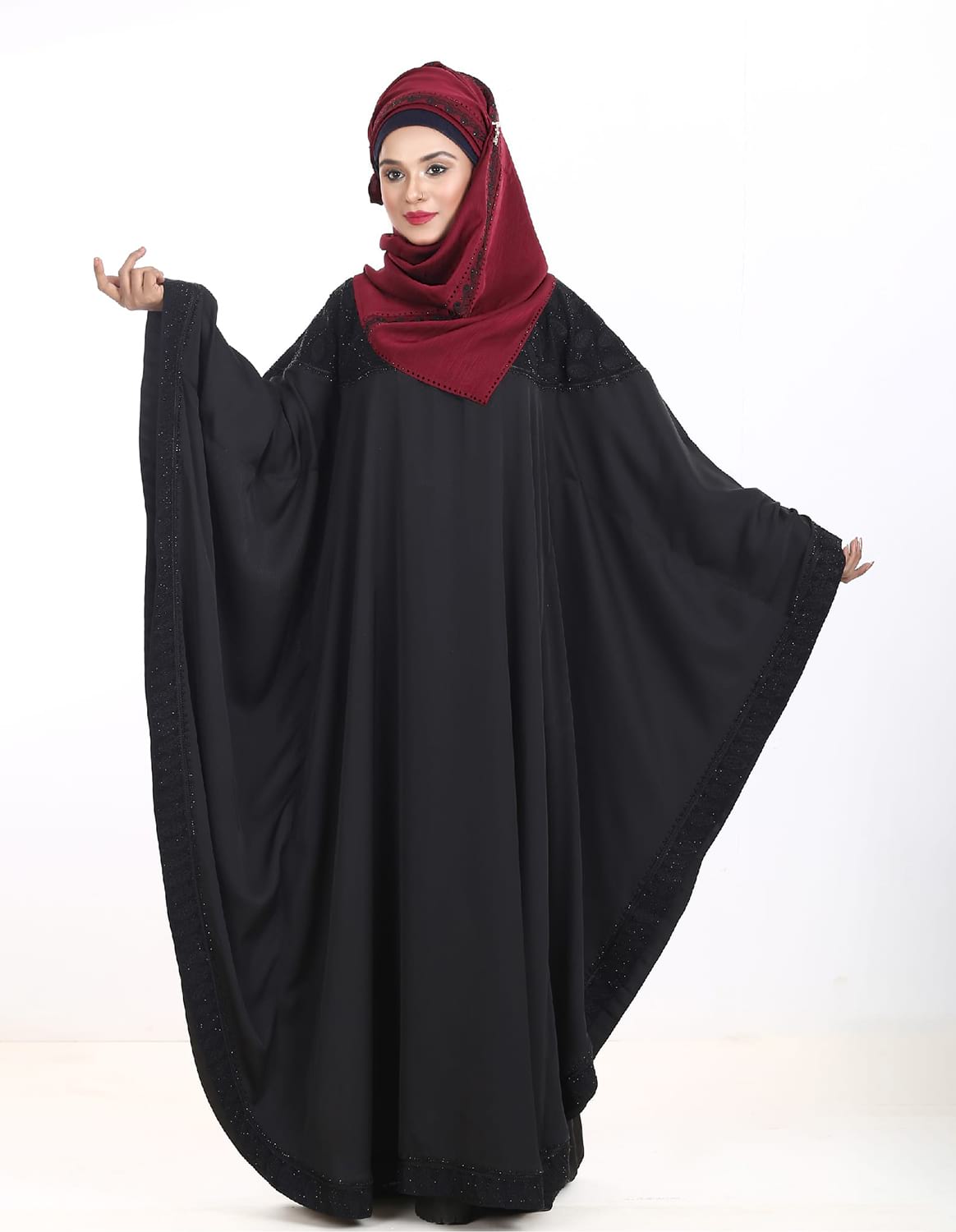 Black Color Abaya with Stone Works