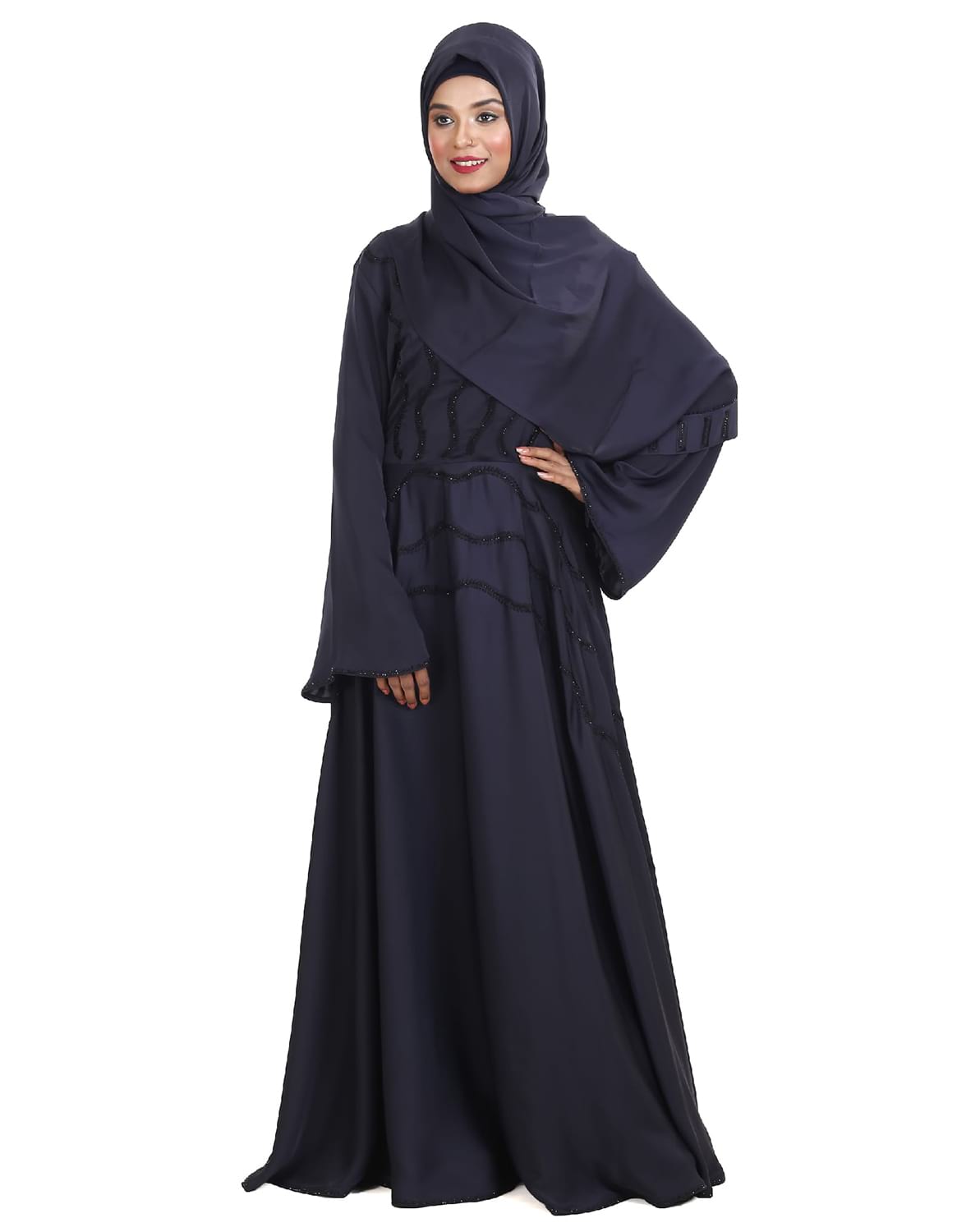 Dark Blue Color Gown Borka With Stone Works