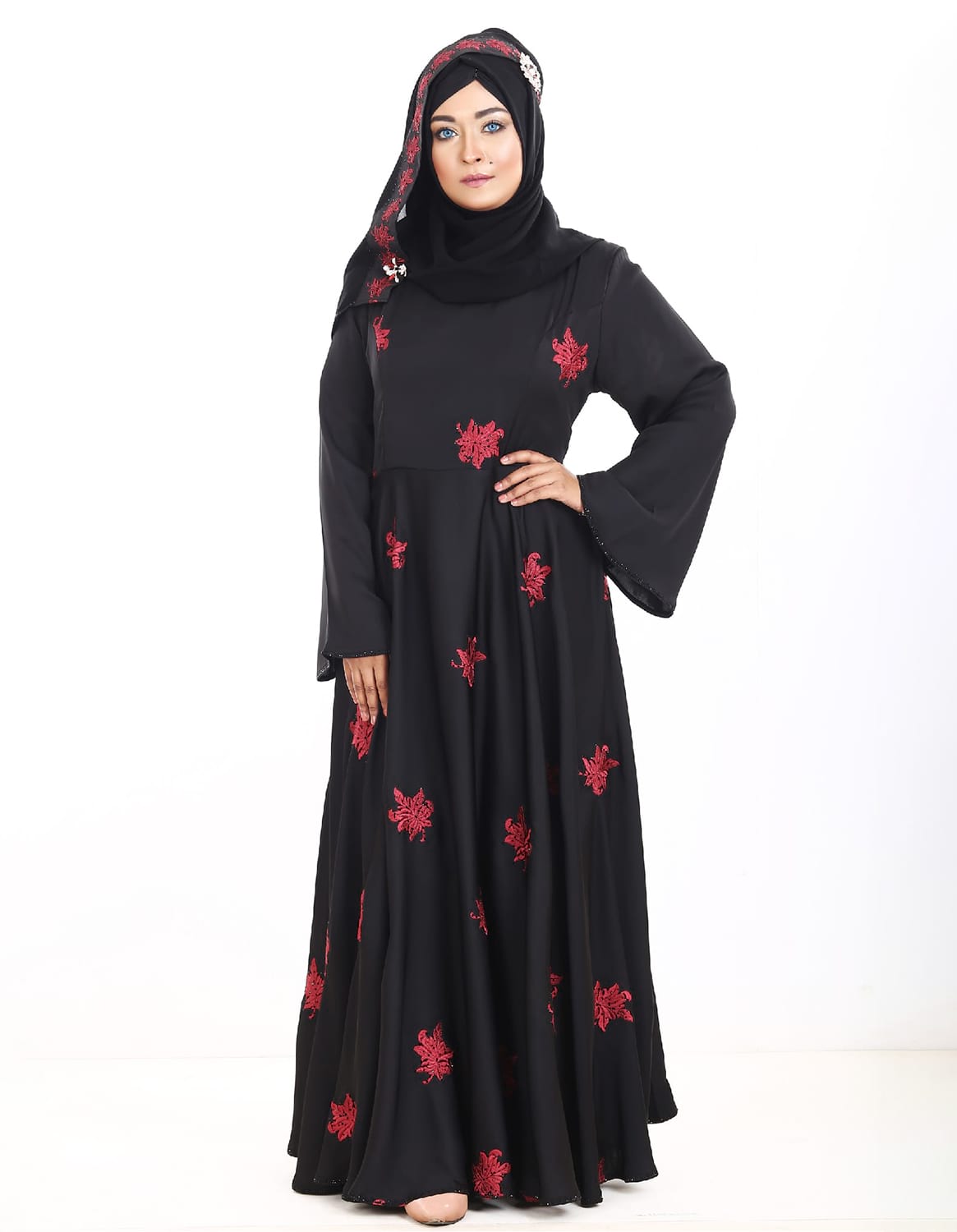 Black Color Gown Borka With Embroidery Works