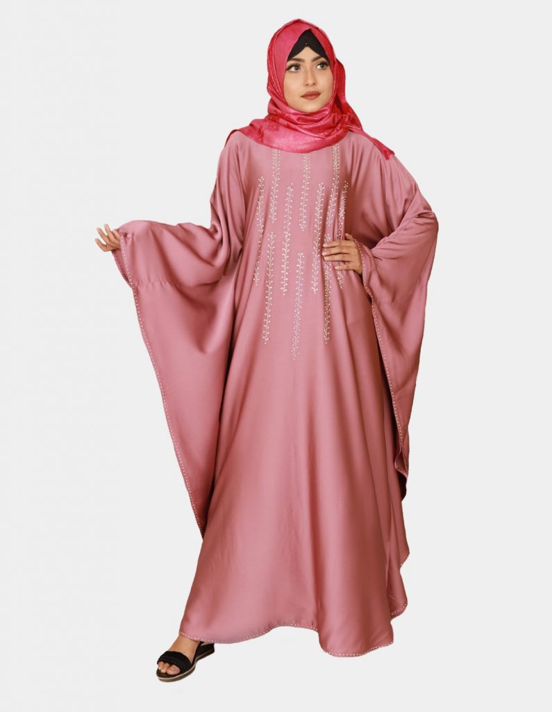 Onion Pink Color Abaya With Embroidery Work 