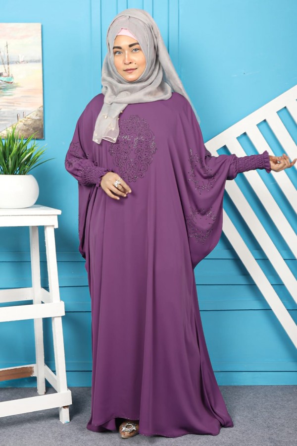 Purple Color Abaya With Stone Work