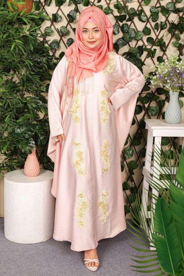 Baby Pink Color Abaya Borka With Embroidery & Stone Work