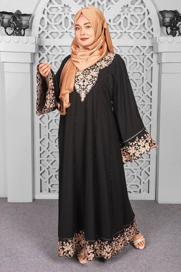 Black Borka Design with Embroidery & Stone Work