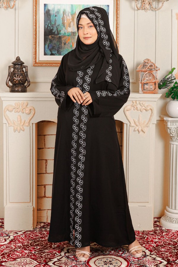 Black Borka with Embroidery & Stone Work