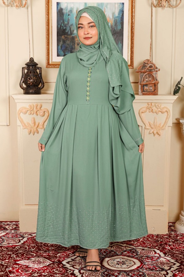 Mint Green Color Gown Borka with Stone Work