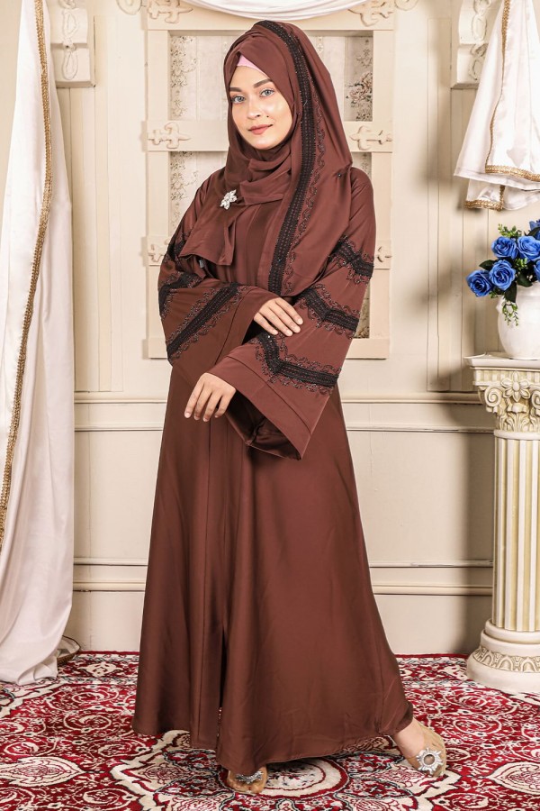 Chocolate Color Borka Design with Lace & Stone Work