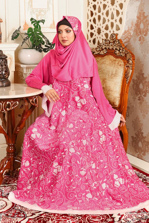 Pink Color Gown Borka with Embroidery & Stone Work