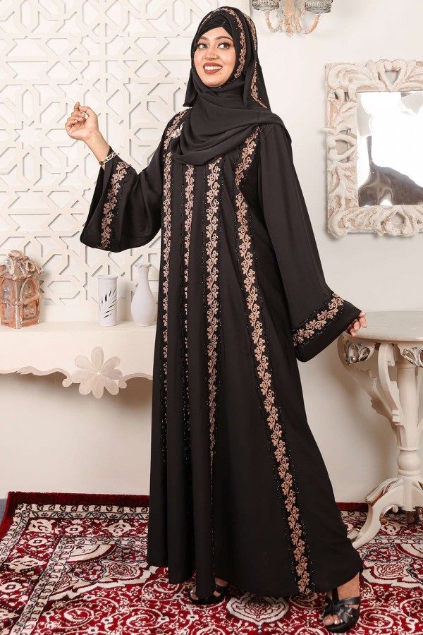 Gorgeous Black Borka With Stone & Embroidery Work