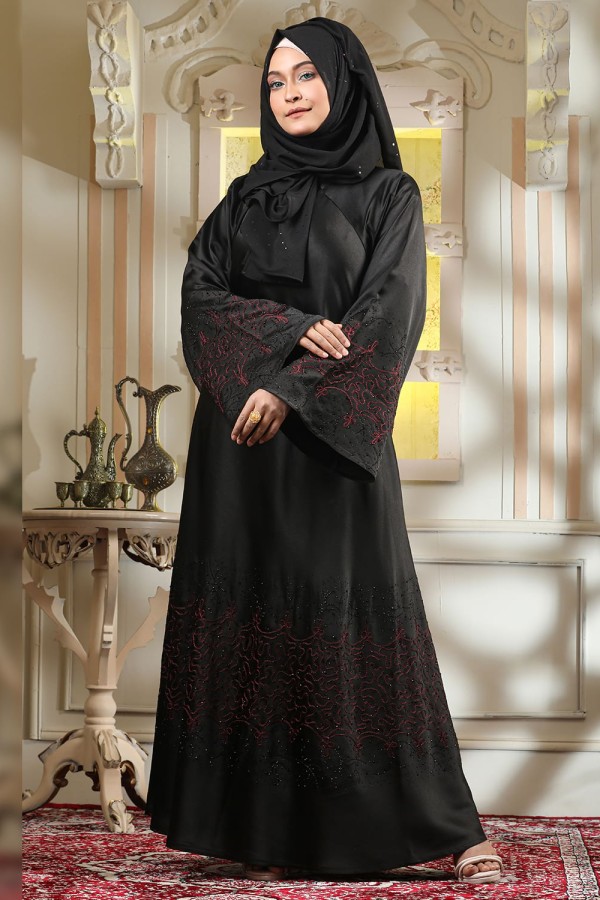 Black Gown Borka with Embroidery & Stone Work