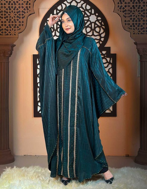 Green Color Abaya with Lace & Stone Work - Image 3