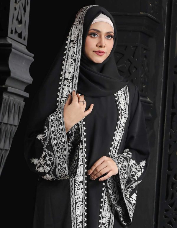 Black Color Attached Koti Borka with Embroidery & Stone Work - Image 3