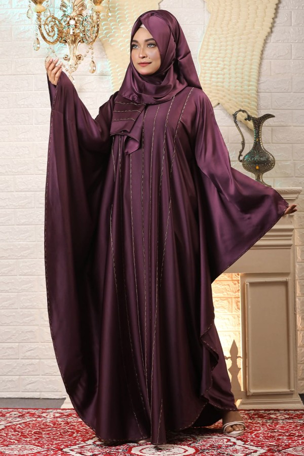 Purple Color Abaya with Stone Work