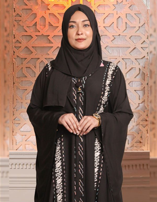 Black Color Abaya with Lace & Stone Work - Image 3