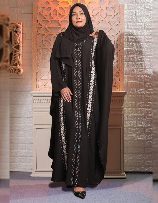 Black Color Abaya with Lace & Stone Work - Image 2