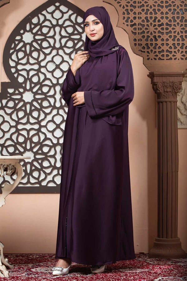 Purple Color Borka Design with Lace & Stone Work